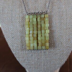 Light green jade square beads &sterling silver Sherzada necklace pendant 14"-17"